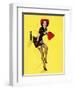 "Going Up" Retro Pin-Up Girl with Dress Caught in Elevator by Gil Elvgren-Piddix-Framed Art Print