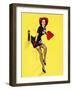 "Going Up" Retro Pin-Up Girl with Dress Caught in Elevator by Gil Elvgren-Piddix-Framed Art Print