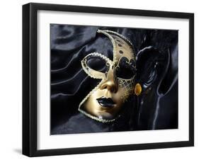 Gold A Carnival Mask With Black Feathers-voronin76-Framed Art Print