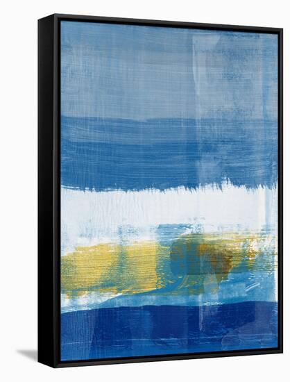 Gold and Blue Abstract Study I-Emma Moore-Framed Stretched Canvas