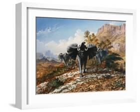 Gold and Ivory, Elephants Charging-Thomas Baines-Framed Art Print