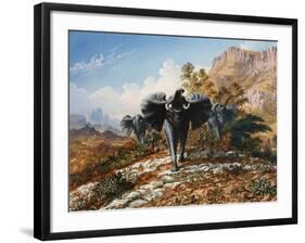 Gold and Ivory, Elephants Charging-Thomas Baines-Framed Art Print