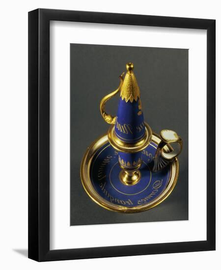 Gold and Matte Blue Candlestick and Candle Snuffer, 1840-null-Framed Giclee Print