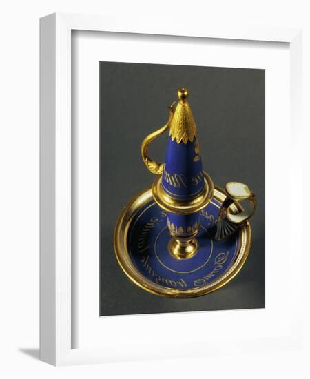 Gold and Matte Blue Candlestick and Candle Snuffer, 1840-null-Framed Giclee Print