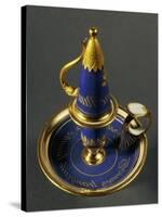 Gold and Matte Blue Candlestick and Candle Snuffer, 1840-null-Stretched Canvas
