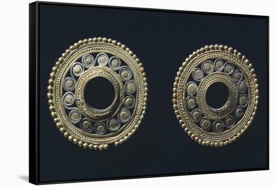 Gold and Platinum Earrings Originating from La Tolita-null-Framed Stretched Canvas