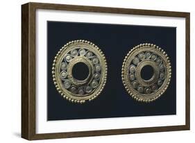 Gold and Platinum Earrings Originating from La Tolita-null-Framed Giclee Print