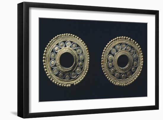 Gold and Platinum Earrings Originating from La Tolita-null-Framed Giclee Print