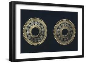 Gold and Platinum Earrings Originating from La Tolita-null-Framed Giclee Print