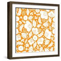 Gold and White Floral Silhouettes Seamless Pattern Background-Oksancia-Framed Art Print