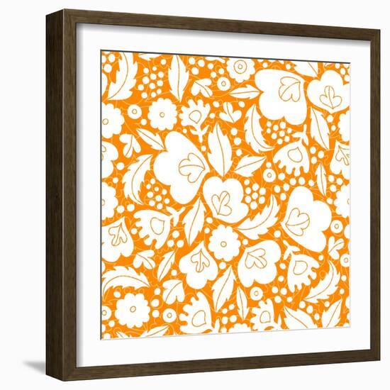 Gold and White Floral Silhouettes Seamless Pattern Background-Oksancia-Framed Art Print