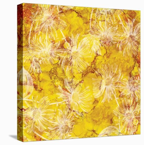 Gold Background with White Floral-Bee Sturgis-Stretched Canvas