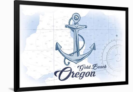 Gold Beach, Oregon - Anchor - Blue - Coastal Icon-Lantern Press-Framed Art Print