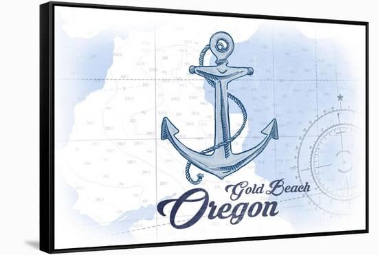 Gold Beach, Oregon - Anchor - Blue - Coastal Icon-Lantern Press-Framed Stretched Canvas