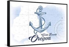 Gold Beach, Oregon - Anchor - Blue - Coastal Icon-Lantern Press-Framed Stretched Canvas