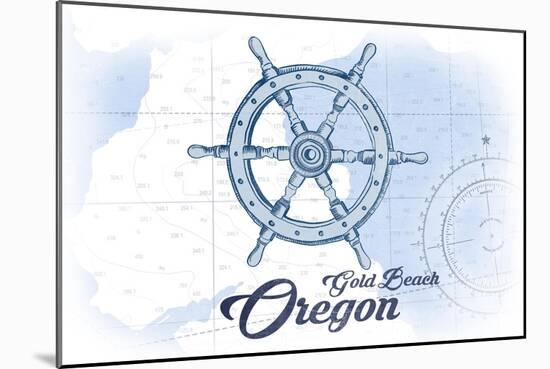 Gold Beach, Oregon - Ship Wheel - Blue - Coastal Icon-Lantern Press-Mounted Art Print