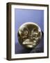 Gold bead in the form of a snarling feline (possibly a jaguar) face, Mochica, Peru, c100-600-Werner Forman-Framed Giclee Print