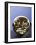 Gold bead in the form of a snarling feline (possibly a jaguar) face, Mochica, Peru, c100-600-Werner Forman-Framed Giclee Print