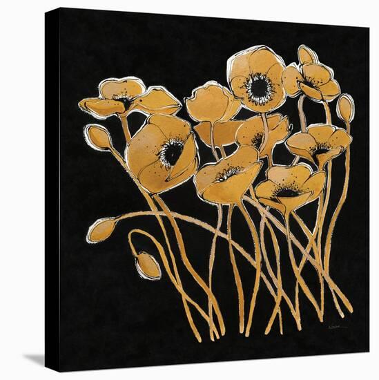 Gold Black Line Poppies I v2-Shirley Novak-Stretched Canvas
