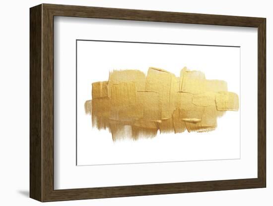 Gold (Bronze) Glittering Color Smear Brush Stroke Stain Blot on White Background. Abstract Paint Te-Rudchenko Liliia-Framed Photographic Print