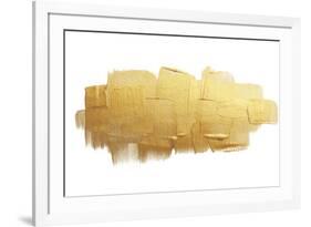 Gold (Bronze) Glittering Color Smear Brush Stroke Stain Blot on White Background. Abstract Paint Te-Rudchenko Liliia-Framed Photographic Print