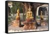 Gold Buddha Statues under Bodhi Tree, Shwezigon Paya (Pagoda), Nyaung U-Stephen Studd-Framed Stretched Canvas