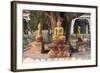 Gold Buddha Statues under Bodhi Tree, Shwezigon Paya (Pagoda), Nyaung U-Stephen Studd-Framed Photographic Print