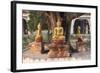 Gold Buddha Statues under Bodhi Tree, Shwezigon Paya (Pagoda), Nyaung U-Stephen Studd-Framed Photographic Print