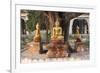 Gold Buddha Statues under Bodhi Tree, Shwezigon Paya (Pagoda), Nyaung U-Stephen Studd-Framed Photographic Print