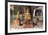 Gold Buddha Statues under Bodhi Tree, Shwezigon Paya (Pagoda), Nyaung U-Stephen Studd-Framed Photographic Print