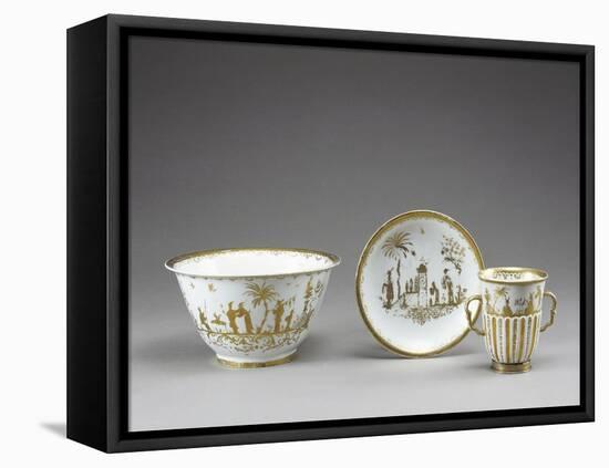 Gold Chinoiserie Decorated Cup, Saucer and Small Cup, Porcelain-null-Framed Stretched Canvas