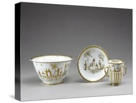 Gold Chinoiserie Decorated Cup, Saucer and Small Cup, Porcelain-null-Stretched Canvas