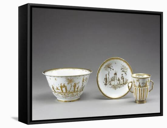 Gold Chinoiserie Decorated Cup, Saucer and Small Cup, Porcelain-null-Framed Stretched Canvas