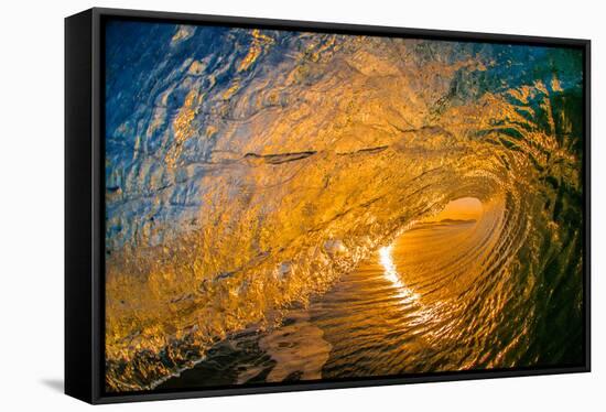 Gold Coast Glory-Inside looking out of a tubing wave at sunset-Mark A Johnson-Framed Stretched Canvas