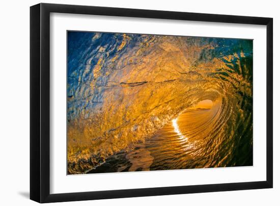 Gold Coast Glory-Inside looking out of a tubing wave at sunset-Mark A Johnson-Framed Photographic Print