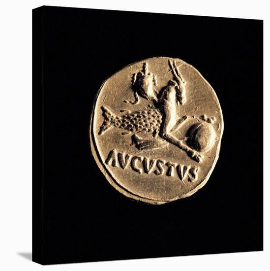 Gold Coin of Augustus Aureus, 18-16 A.D. Ancient Roman coin. Palazzo Massimo, Rome, Italy-null-Stretched Canvas