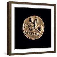 Gold Coin of Augustus Aureus, 18-16 A.D. Ancient Roman coin. Palazzo Massimo, Rome, Italy-null-Framed Art Print