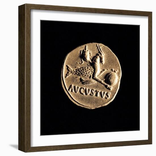 Gold Coin of Augustus Aureus, 18-16 A.D. Ancient Roman coin. Palazzo Massimo, Rome, Italy-null-Framed Art Print