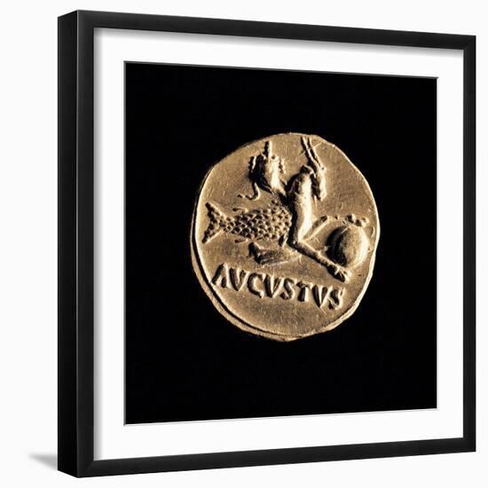 Gold Coin of Augustus Aureus, 18-16 A.D. Ancient Roman coin. Palazzo Massimo, Rome, Italy-null-Framed Art Print