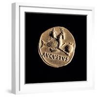 Gold Coin of Augustus Aureus, 18-16 A.D. Ancient Roman coin. Palazzo Massimo, Rome, Italy-null-Framed Art Print