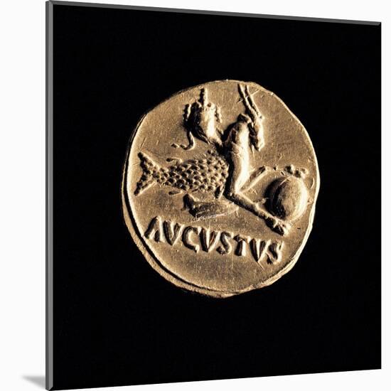 Gold Coin of Augustus Aureus, 18-16 A.D. Ancient Roman coin. Palazzo Massimo, Rome, Italy-null-Mounted Art Print