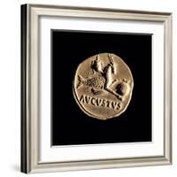 Gold Coin of Augustus Aureus, 18-16 A.D. Ancient Roman coin. Palazzo Massimo, Rome, Italy-null-Framed Art Print