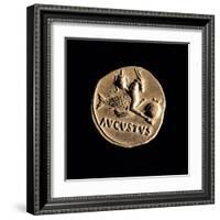 Gold Coin of Augustus Aureus, 18-16 A.D. Ancient Roman coin. Palazzo Massimo, Rome, Italy-null-Framed Art Print