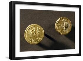 Gold Coins Depicting Eagle and Koson from Sarmizegetusa Regia, Romania-null-Framed Giclee Print