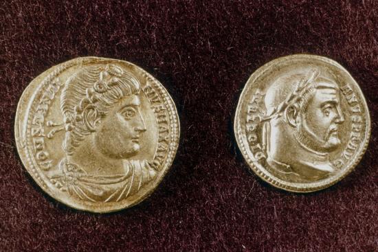 Gold Coins Showing Heads Of Roman Emperors Constantine The Great And gold-coins-showing-heads-of-roman-emperors-constantine-the-great-and