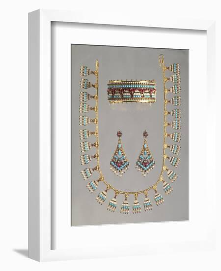 Gold Demi Parure Set with Turquoises, Seed Pearls and Diamonds-null-Framed Giclee Print