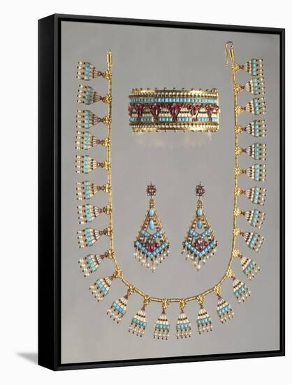 Gold Demi Parure Set with Turquoises, Seed Pearls and Diamonds-null-Framed Stretched Canvas
