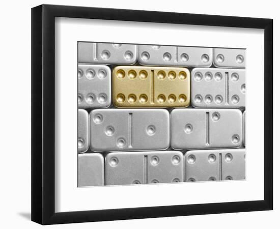 Gold domino amid silver dominoes-null-Framed Photographic Print