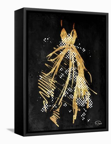 Gold Dress White Dots Three-OnRei-Framed Stretched Canvas
