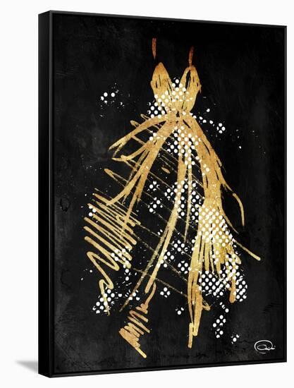 Gold Dress White Dots Three-OnRei-Framed Stretched Canvas